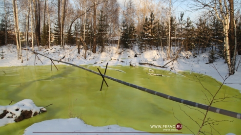 В Первоуральске появилось ядовито-зеленое озеро